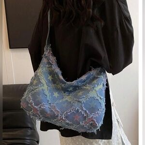 Fashionable Diamond Pattern Fringed Star Shoulder Bag For Women